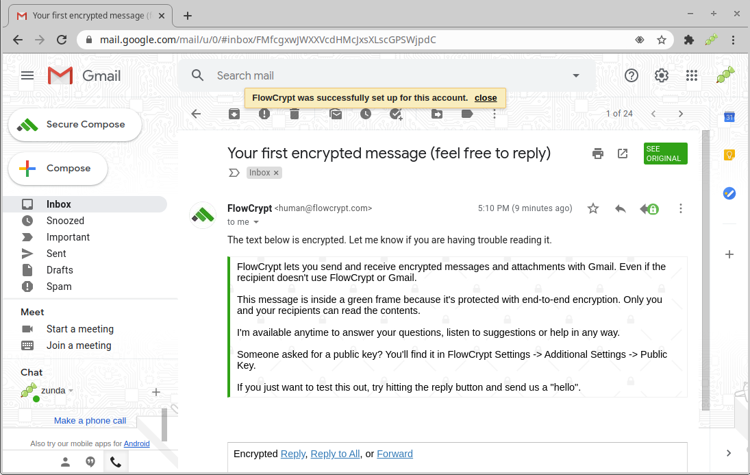 FlowCryptからの最初のメール